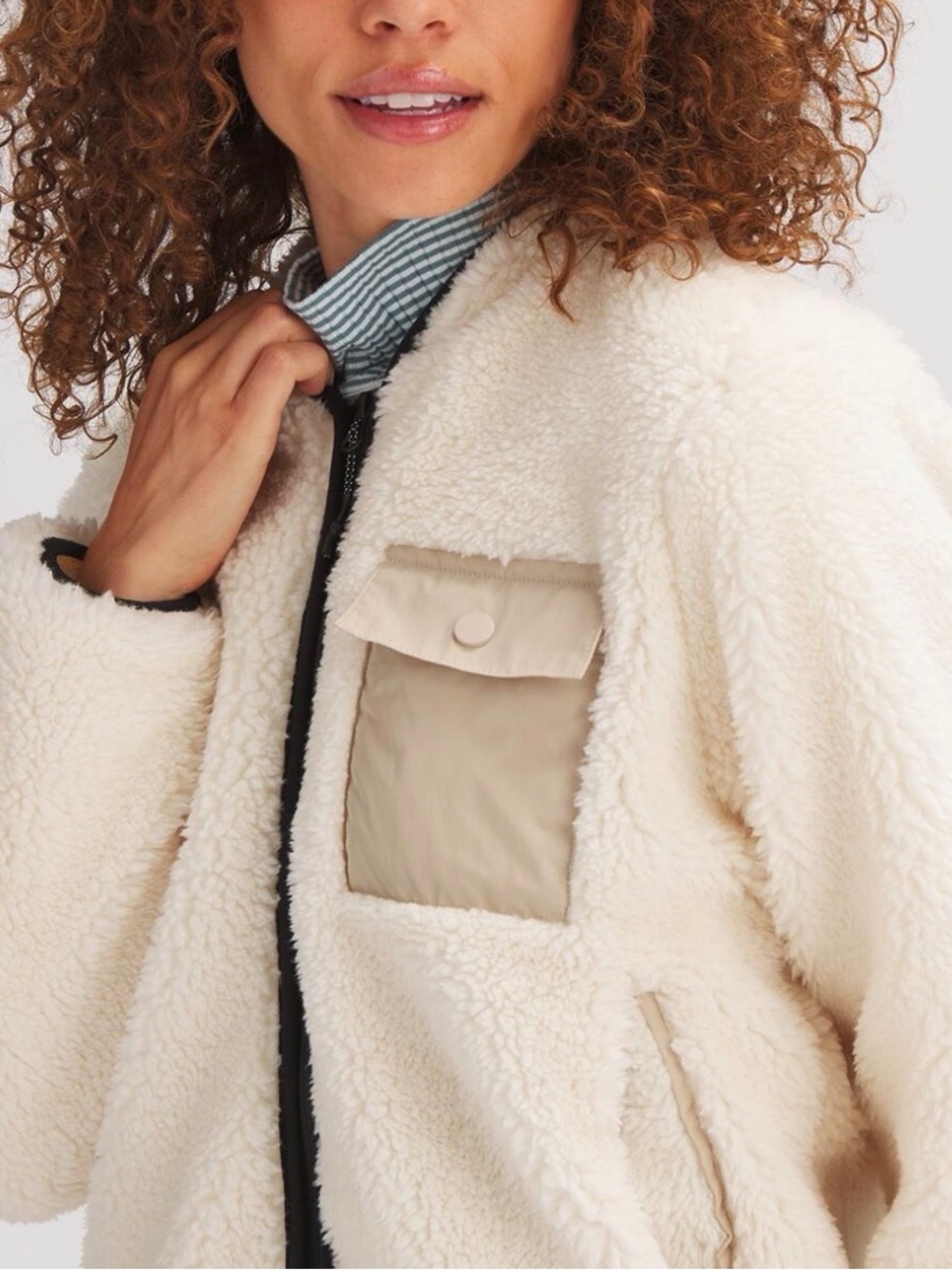 Stoic Sherpa Bomber Fleece Full Zip Jacket Cozy Egret Cream Size Large NWT